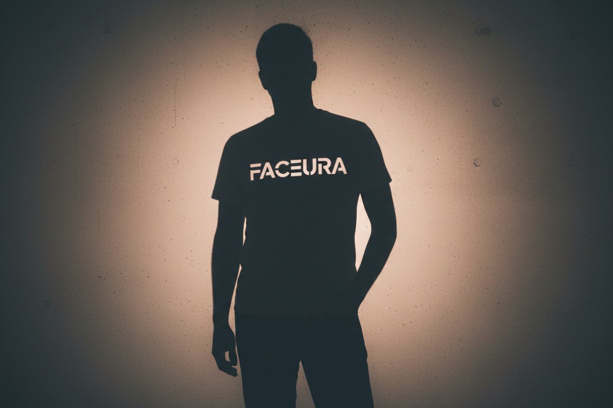 generate a shadow of a person wearing faceura t shirt